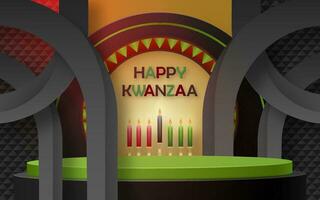 3d runden Podium Bühne zum glücklich Kwanzaa Karte vektor