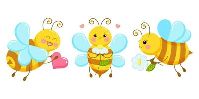 uppsättning av illustrationer av söt tecknad serie bin i kärlek med prästkragar. vektor illustration