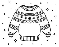 översikt Tröja med söt enkel utsmyckad. vinter- ha på sig. isolerat jul detaljer för hälsning kort, etiketter, flygblad. vektor illustration.