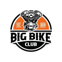 stor cykel klubb cirkel emblem logotyp. v-tvilling motor vektor isolerat logotyp
