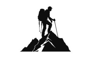 Alpinist Bergsteiger Vektor Silhouette isoliert auf ein Weiß Hintergrund