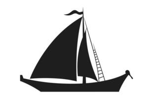 ein Segelboot Silhouette Vektor frei, Segeln Boot schwarz gestalten Clip Art