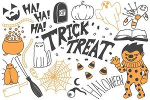 Set von Halloween-Doodles, Süßes oder Saures-Zeichnungen vektor