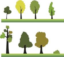 flaches Treea-Designelement-Illustrationsset vector.plant set auf grass.naturszenenlandschaft mit baum vektor