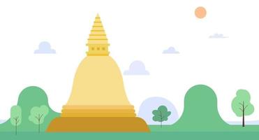 gyllene pagoden och naturen landskap vektor illustration. thailand pagod platt design.