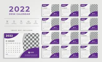 saubere 2022 moderne Tischkalender-Designvorlage mit violetter Farbe vektor