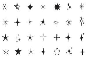 vektor uppsättning av y2k stjärnor, starburst och retro trogen grafisk ornament för dekoration. uppsättning av stjärna former. mallar för design, affischer, projekt, banderoller, logotyp, och företag kort. vektor