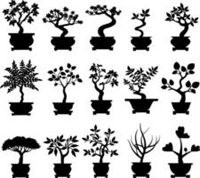 uppsättning av krukväxter i kastruller silhuetter, vektor. ai genererad illustration. vektor