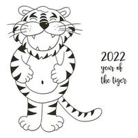 tiger i hand rita stil. symbol för 2022. nyår 2022 vektor