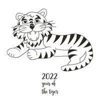tiger i hand rita stil. symbol för 2022. nyår 2022 vektor