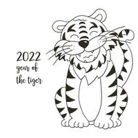 tiger i hand rita stil. symbol för 2022. nyår 2022 vektor