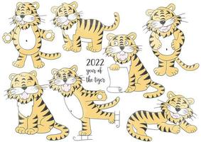 Tiger im Handzeichnungsstil. Symbol von 2022. Sammlung Neujahr 2022 vektor