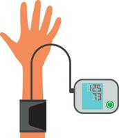 Arzt Messung geduldig Blut Druck. Überprüfung arteriell Blut Druck Digital Gerät Tonometer. Gesundheitswesen Konzept. Illustration eben Design. medizinisch Ausrüstung. Überwachung Gesundheit. vektor