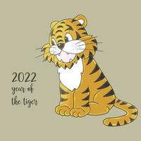 tiger i hand rita stil. symbol för 2022. nyår 2022 vektor