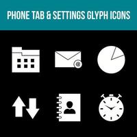 einzigartiger Telefon-Tab und Einstellungen-Vektor-Icon-Set vektor