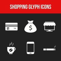 ikonuppsättning med sex unika shoppingglyphikoner vektor