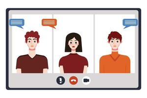 video konferens begrepp. människor avatars på dator skärm. vektor illustration
