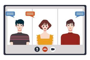 video konferens begrepp. människor avatars på dator skärm. vektor illustration