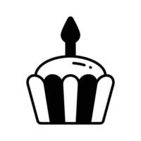 hugg detta försiktigt tillverkad ikon av cupcake, små muffin med ljus på Det, födelsedag kaka vektor design