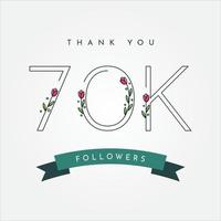 Danke 70k Follower mit Blumenillustrations-Vorlagendesign vektor