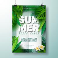 Vektor-Sommer-Strandfest-Flieger-Illustration mit typografischem Design auf Natur vektor