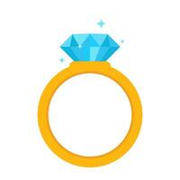 Gold Ring mit Blau Edelstein. Engagement, Ehe Vorschlag, Hochzeit, Valentinsgrüße Tag Symbol, romantisch Liebe Attribut. Vektor Illustration.