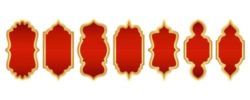 Ramadan golden rahmen. islamisch Fenster Form. Arabisch Vektor Bogen. Muslim Jahrgang Rand zum Design mit rot Hintergrund. indisch Dekoration im orientalisch Stil.