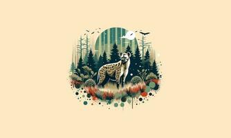 Hyäne auf Wald Vektor Illustration eben Design