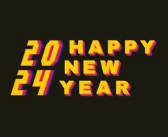 Lycklig ny år 2024 abstrakt gul Flerfärgad grafisk design vektor logotyp symbol illustration med svart bakgrund