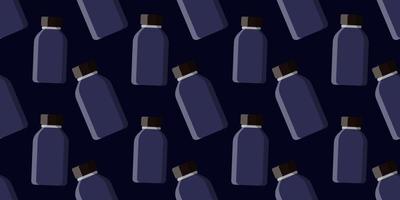 nahtlose Vektormuster der Pille Flasche auf blauem Hintergrund isoliert. natürliche Vitamintabletten. horizontales Banner. Medizin kreative Konzepte. Flasche Medizin flach Symbol. vektor