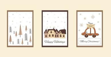 boho juluppsättning kort i söt doodle -stil vektor
