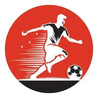 fotboll spelare löpning med rader och stjärnor inuti en form av cirkel vektor illustration