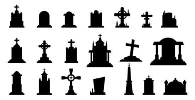 Auswahl an Grabsteinen vom Halloween-Friedhof auf weißem Hintergrund - Vektor