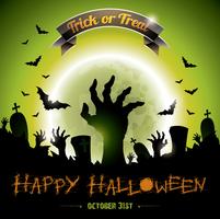 Vector Illustration auf einem Halloween-Zombie-Partythema auf grünem Hintergrund.