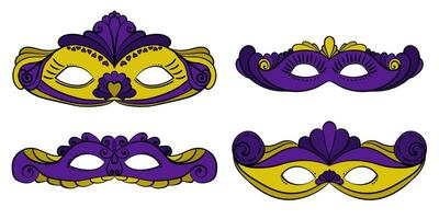 ljus maskerad masker uppsättning, festlig karneval ansikte tillbehör vektor