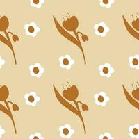 nahtlos Blumen- Muster zum Textilien, Verpackung Papier, Hintergrund. das Frühling und Sommer- Muster. Gelb Hintergrund und Gänseblümchen vektor