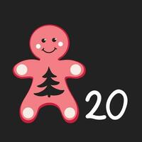 jul första advent kalender i de stil av minimalism, platt lägga. dag 20 med ingefära man vektor