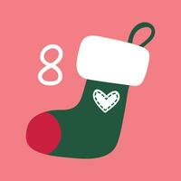 Santa's suspendiert Socke auf ein Rosa Hintergrund. Weihnachten Advent Kalender im das Stil von Minimalismus, eben legen. Tag 8 vektor