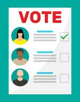 valsedel papper med kandidater. val räkningen. rösta dokumentera med ansikten. vektor illustration i platt stil