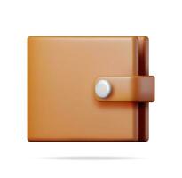 3d brun läder plånbok isolerat. framställa handväska ikon med lås. modern finansiera tillbehör för pengar kontanter och Bank kort. lagring och bärande sedlar och mynt. vektor illustration