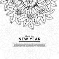 gott nytt år banner eller kortmall med mehndi blomma vektor