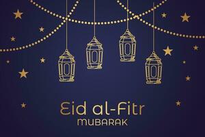 eid al-fitr Mubarak Gruß Karte mit Moschee und Arabisch Text vektor