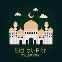 ramadan eid mubarak hälsning kort med moské silhuett fri vektor illustration