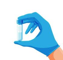 testa rör med keps i hand. medicinsk Utrustning. prov koppar för gynekologisk analys. tömma glas behållare för analys i medicinsk laboratorium. tecknad serie platt vektor illustration