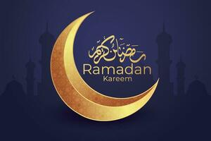 ramadan kareem hälsning kort med halvmåne och moské vektor