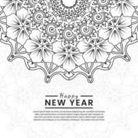 Frohes neues Jahr Banner oder Kartenvorlage mit Mehndi Blume vektor