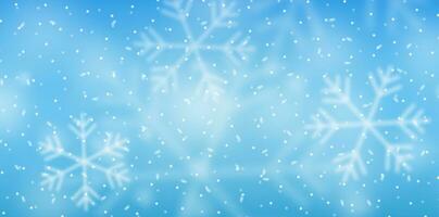 3d Weihnachten Hintergrund mit Weiß fallen Schneeflocken. machen Schnee funkelt. Blau Winter Himmel Banner. glücklich Neu Jahr Feier Vorlage. Neu Jahr Weihnachten Urlaub. Vektor Illustration