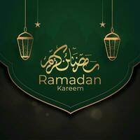 Ramadan kareem Gruß Karte mit Laternen und Arabisch Kalligraphie Ramadan vektor