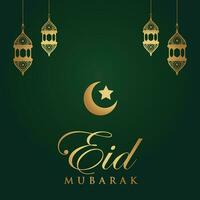 eid mubarak hälsning kort med guld och svart bakgrund vektor