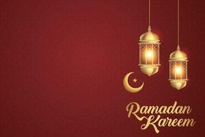 Ramadan kareem Gruß mit Laternen und Halbmond vektor